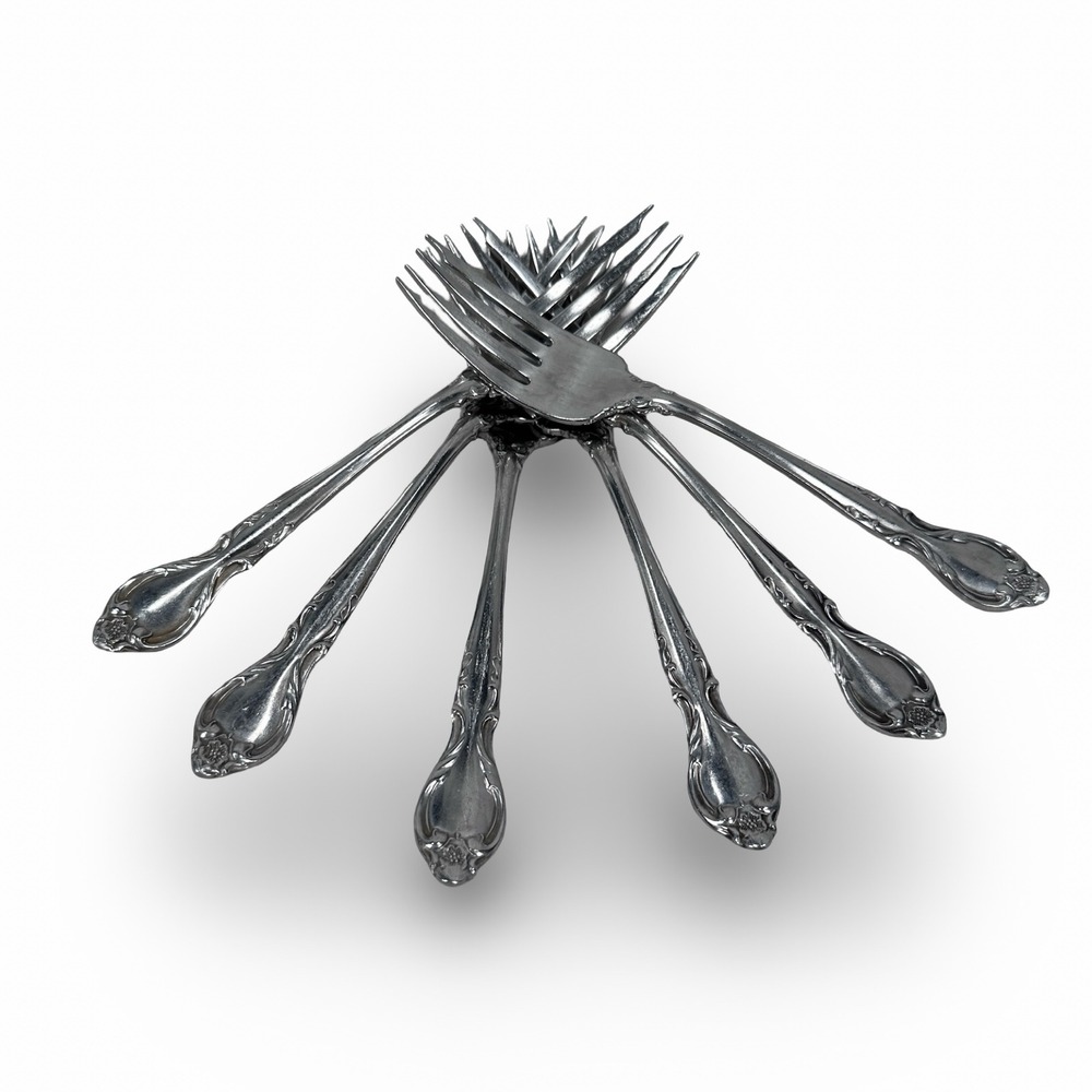 Lyon Stainless Queen's Fancy Salad Fork Set of 6 Floral Scroll Ornate 6.75 Inch